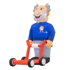 Opblaasbare Abraham Rollator pop van 2,3 meter hoog, geschikt voor binnen en buitengebruik.